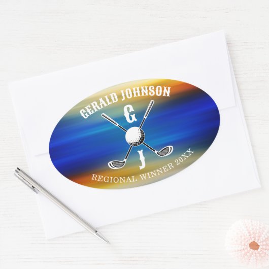 Custom Elegant Golf Monogram Ovaler Aufkleber (Umschlag)