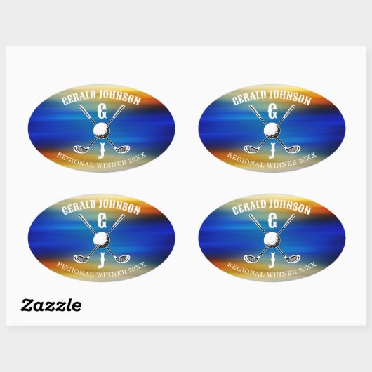 Custom Elegant Golf Monogram Ovaler Aufkleber (Blatt)