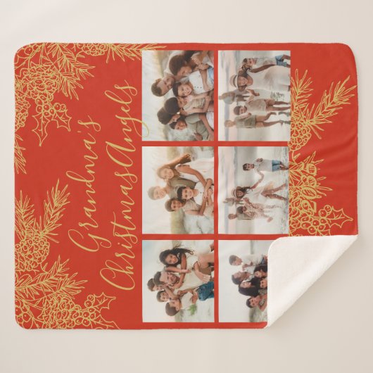 Custom Elegant Grandma's Christmas Photo Collage Sherpadecke (Vorderseite (Horizontal))