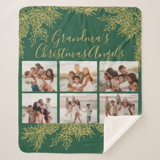 Custom Elegant Grandma's Christmas Photo Collage Sherpadecke (Vorderseite)