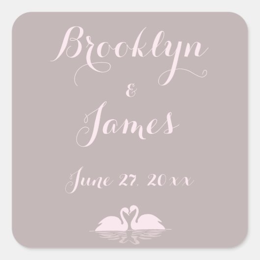 Custom Elegant Gray Pink Swan Wedding Stickers (Vorderseite)