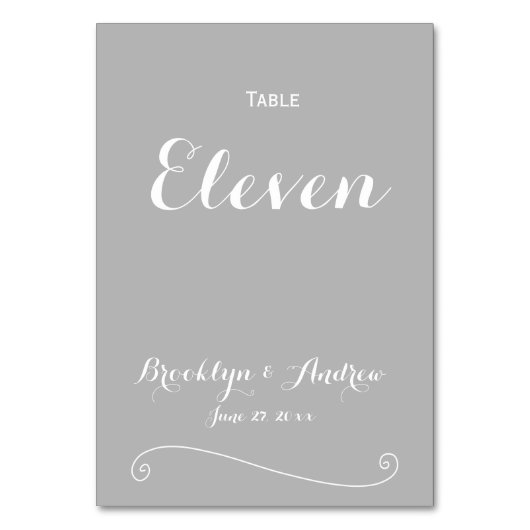 Custom Elegant Gray White Wedding Tischnummern (Rückseite)
