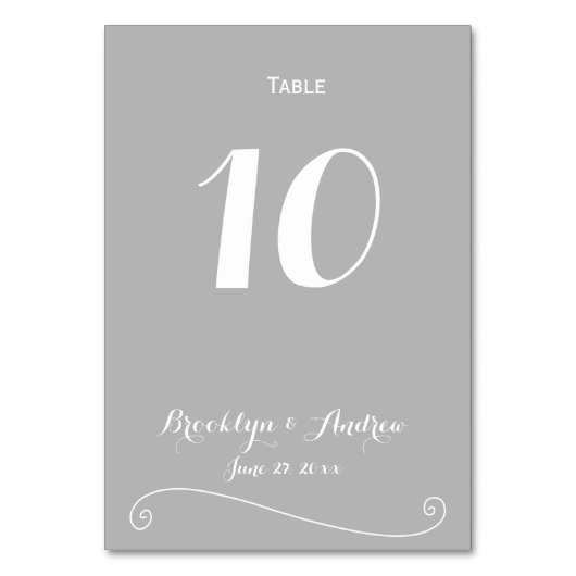 Custom Elegant Gray White Wedding Tischnummern (Rückseite)