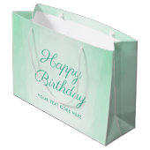 Custom Elegant Green Typografy Happy Birthday Große Geschenktüte (Rückseite Schrägansicht)
