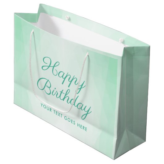 Custom Elegant Green Typografy Happy Birthday Große Geschenktüte (Vorderseite Schrägansicht)