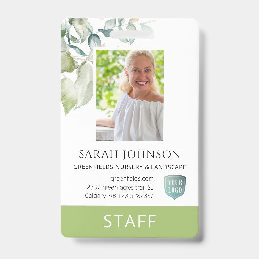 Custom Elegant Greenere Employee Foto ID  Ausweis (Vorderseite)