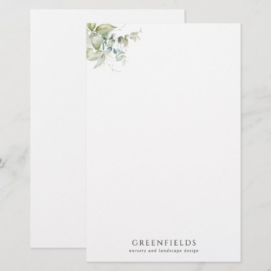 Custom Elegant Greenery Stationery Paper (Vorne/Hinten)