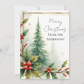 Custom Elegant Holly Pine Christmas Card Feiertagskarte