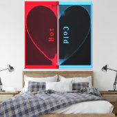 Custom Elegant Hot and Cold Red Blue Halbved Heart Leinwanddruck (Insitu (Schlafzimmer))