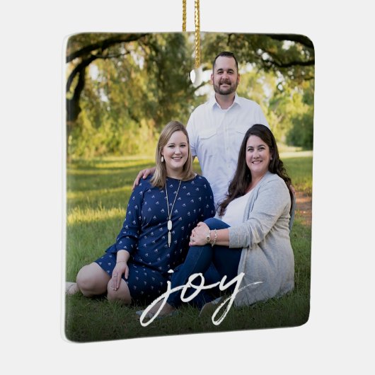 Custom Elegant Joy 2-seitige Familie Foto Weihnach Keramikornament (Rechts)