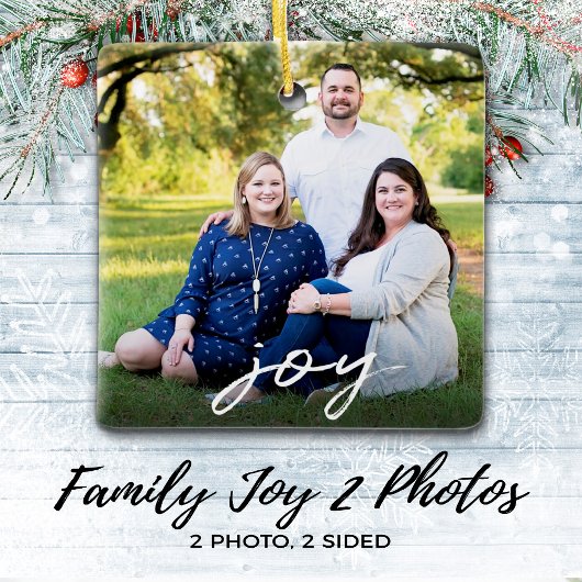 Custom Elegant Joy 2-seitige Familie Foto Weihnach Keramikornament