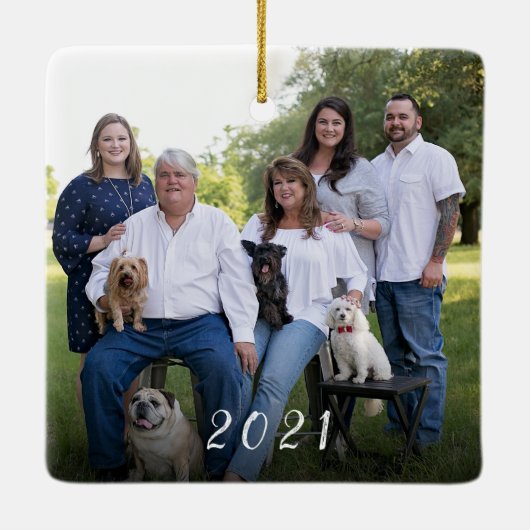 Custom Elegant Joy 2-seitige Familie Foto Weihnach Keramikornament (Rückseite)