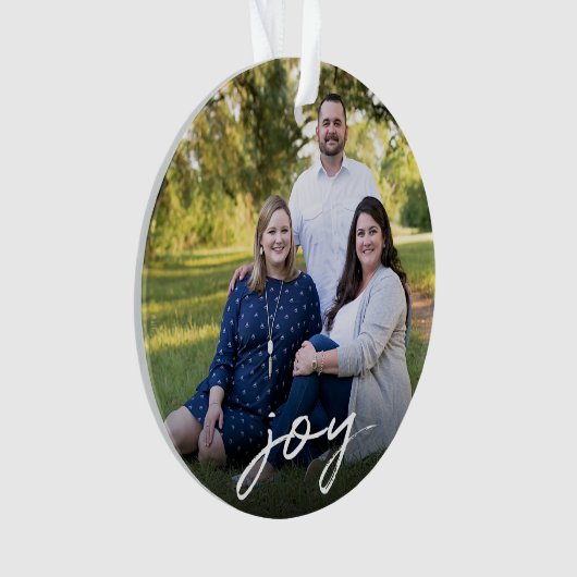 Custom Elegant Joy 2-seitige Familie Foto Weihnach Ornament (Vorderseite)