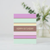 Custom Elegant Light Pastel Stripes Happy Geburtst Postkarte (Stehend Vorderseite)