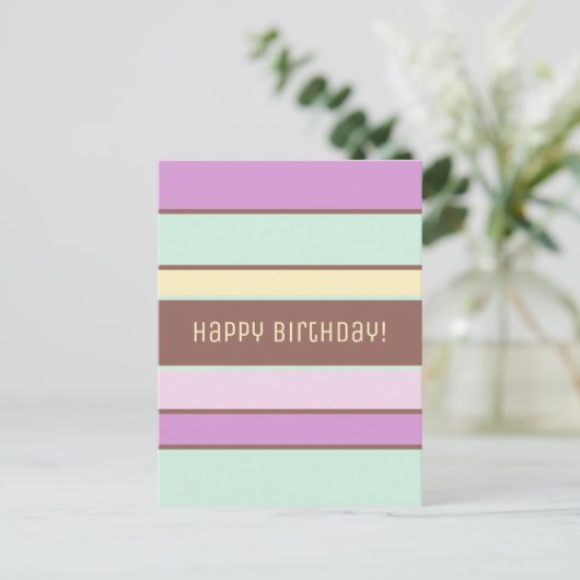 Custom Elegant Light Pastel Stripes Happy Geburtst Postkarte (Stehend Vorderseite)