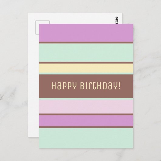 Custom Elegant Light Pastel Stripes Happy Geburtst Postkarte (Vorne/Hinten)