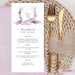 Custom Elegant Lilac Pastel Color Monogram Wedding Menükarte<br><div class="desc">Genießen Sie Ihre Hochzeitsfeier mit unserem atemberaubenden Hochzeitsmenü. Freuen Sie sich auf eine wunderschöne lila Aquarellblume, die Eleganz und Charme ausstrahlt. Gerahmt mit zauberhaften Blume in den Farben lila, Lavendel, Lila, Lila, Pfirsich und sanft gelb präsentiert dieses Menü Ihre Initialen in einem romantischen Stil. Ein fließendes lila Band hebt das...</div>