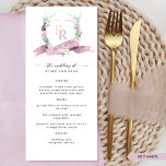 Custom Elegant Mauve Dusty Lila Monogram Wedding Menükarte<br><div class="desc">Genießen Sie Ihre Hochzeitsfeier mit unserem atemberaubenden Hochzeitsmenü. Freuen Sie sich auf ein wunderschönes, violettes, blumenfarbenes Monogramm, das Eleganz und Charme ausstrahlt. Gerahmt mit zauberhaften Blume in den Farben lila, Lavendel, Lila, Lila, Pfirsich und sanft gelb präsentiert dieses Menü Ihre Initialen in einem romantischen Stil. Ein fließend blassrosa, lila Band...</div>