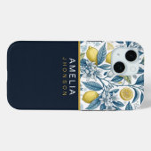 Custom Elegant Mediterranean Lemon Botanical Navy Case-Mate iPhone Hülle (Rückseite (Horizontal))