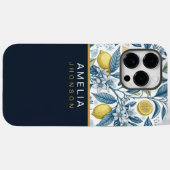 Custom Elegant Mediterranean Lemon Botanical Navy Case-Mate iPhone Hülle (Rückseite (Horizontal))