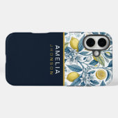 Custom Elegant Mediterranean Lemon Botanical Navy Case-Mate iPhone Hülle (Rückseite (Horizontal))