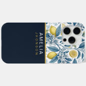 Custom Elegant Mediterranean Lemon Botanical Navy Case-Mate iPhone Hülle (Rückseite (Horizontal))