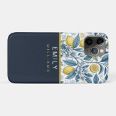 Custom Elegant Mediterranean Lemon Botanical Navy Case-Mate iPhone Hülle (Rückseite (Horizontal))