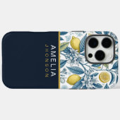 Custom Elegant Mediterranean Lemon Botanical Navy Case-Mate iPhone Hülle (Rückseite (Horizontal))