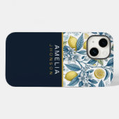 Custom Elegant Mediterranean Lemon Botanical Navy Case-Mate iPhone Hülle (Rückseite (Horizontal))