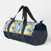 Custom Elegant Mediterranean Lemon Botanical Navy Duffle Bag (Rechte Ecke)