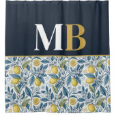Custom Elegant Mediterranean Lemon Botanical Navy Duschvorhang (Vorderseite)