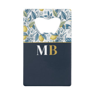 Custom Elegant Mediterranean Lemon Botanical Navy Geldbeutel Flaschenöffner