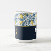 Custom Elegant Mediterranean Lemon Botanical Navy Kaffeetasse (Mittel)