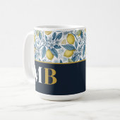 Custom Elegant Mediterranean Lemon Botanical Navy Kaffeetasse (Vorderseite Links)