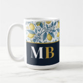 Custom Elegant Mediterranean Lemon Botanical Navy Kaffeetasse (Links)