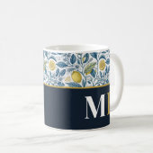 Custom Elegant Mediterranean Lemon Botanical Navy Kaffeetasse (VorderseiteRechts)