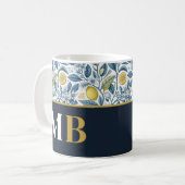 Custom Elegant Mediterranean Lemon Botanical Navy Kaffeetasse (Vorderseite Links)