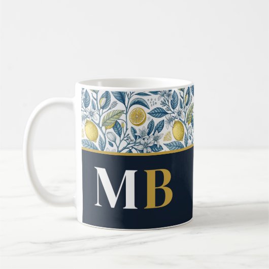 Custom Elegant Mediterranean Lemon Botanical Navy Kaffeetasse (Links)