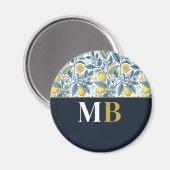 Custom Elegant Mediterranean Lemon Botanical Navy Magnet (Vorderseite/Rückseite)