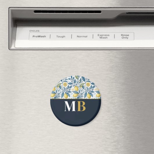 Custom Elegant Mediterranean Lemon Botanical Navy Magnet (In Situ (Geschirrspüler))