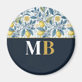 Custom Elegant Mediterranean Lemon Botanical Navy Magnet (Vorne)