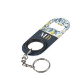 Custom Elegant Mediterranean Lemon Botanical Navy Mini Flaschenöffner (Rückseite Schrägansicht)