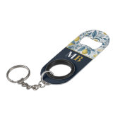 Custom Elegant Mediterranean Lemon Botanical Navy Mini Flaschenöffner (Vorderseite Schrägansicht)