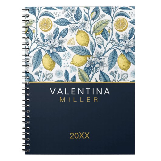 Custom Elegant Mediterranean Lemon Botanical Navy Notizblock (Vorderseite)