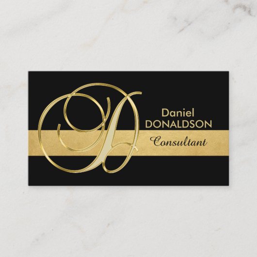 Custom Elegant Mit Monogramm Gold Black Initial 'D Visitenkarte (Vorderseite)