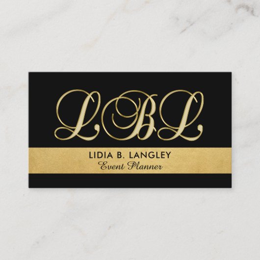 Custom Elegant Mit Monogramm Gold Black Initial Visitenkarte (Vorderseite)