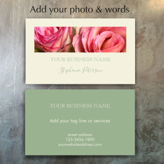 Custom Elegant Modern Sage Green Photo Template  Visitenkarte