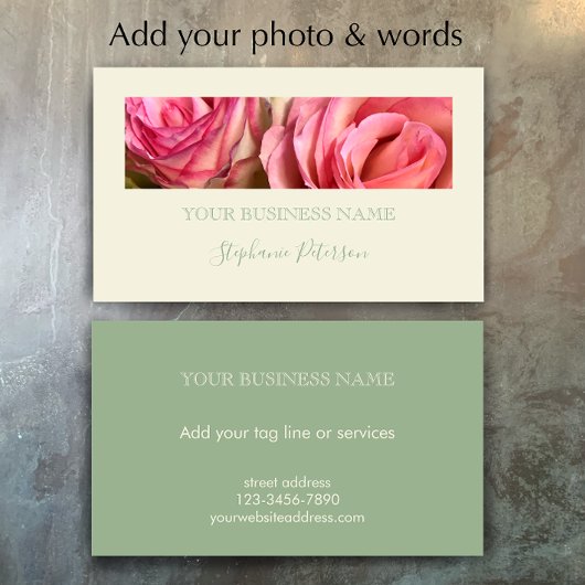 Custom Elegant Modern Sage Green Photo Template  Visitenkarte