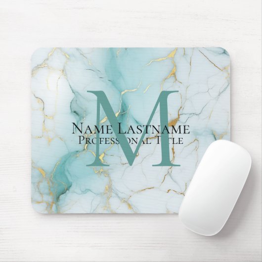 Custom Elegant Monogram Aqua Marmor Mousepad (Mit Mouse)