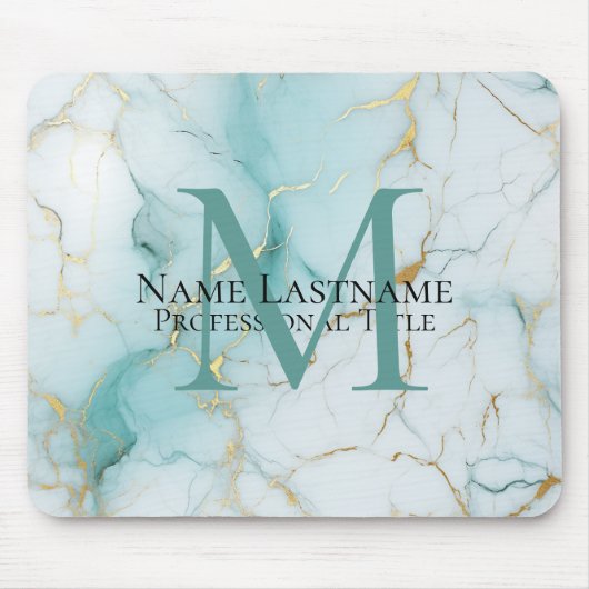 Custom Elegant Monogram Aqua Marmor Mousepad (Vorne)